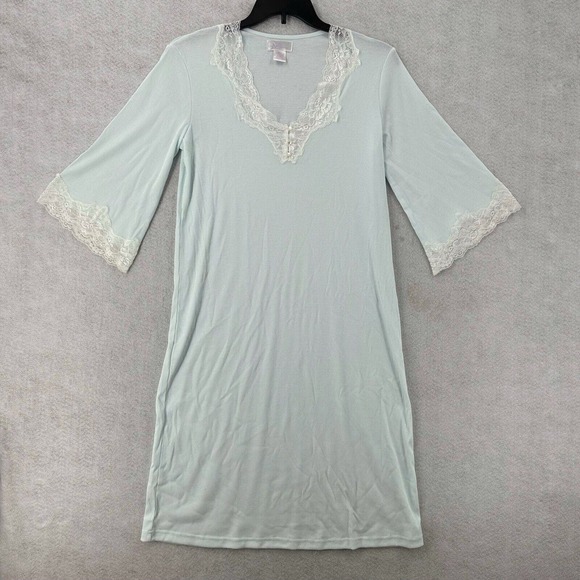 SOFTIES Paddi Murphy Night Gown Womens SMALL Ribbed Lace Trim Light Green - Picture 1 of 10